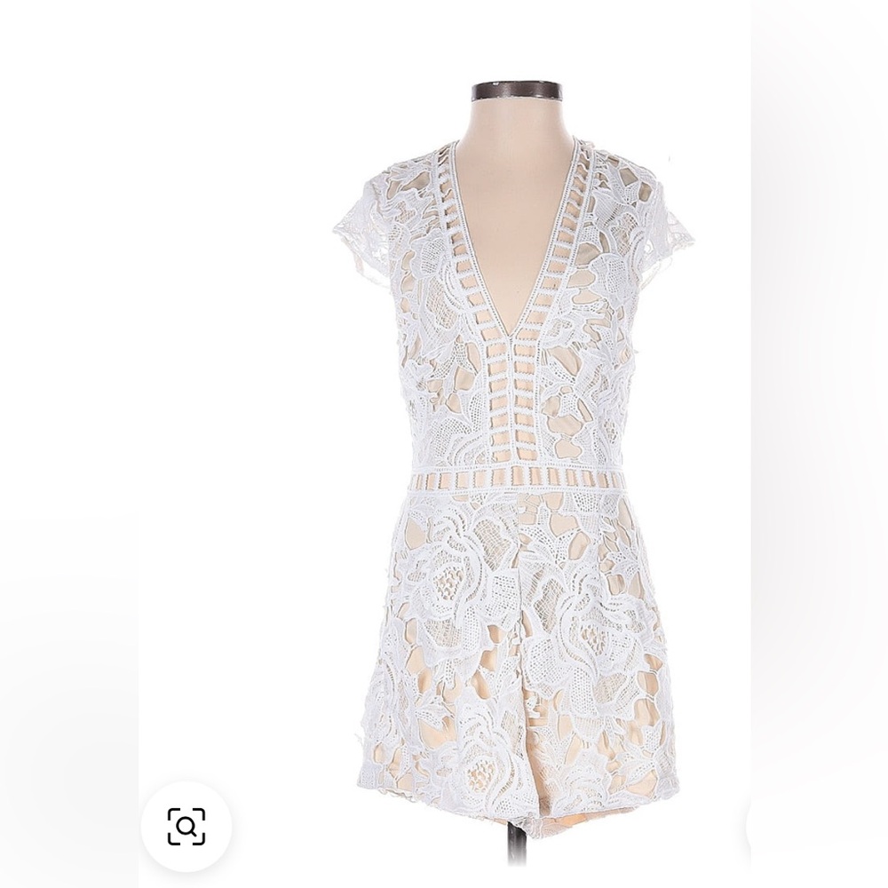 White Tan Romper with Plunge Neckline